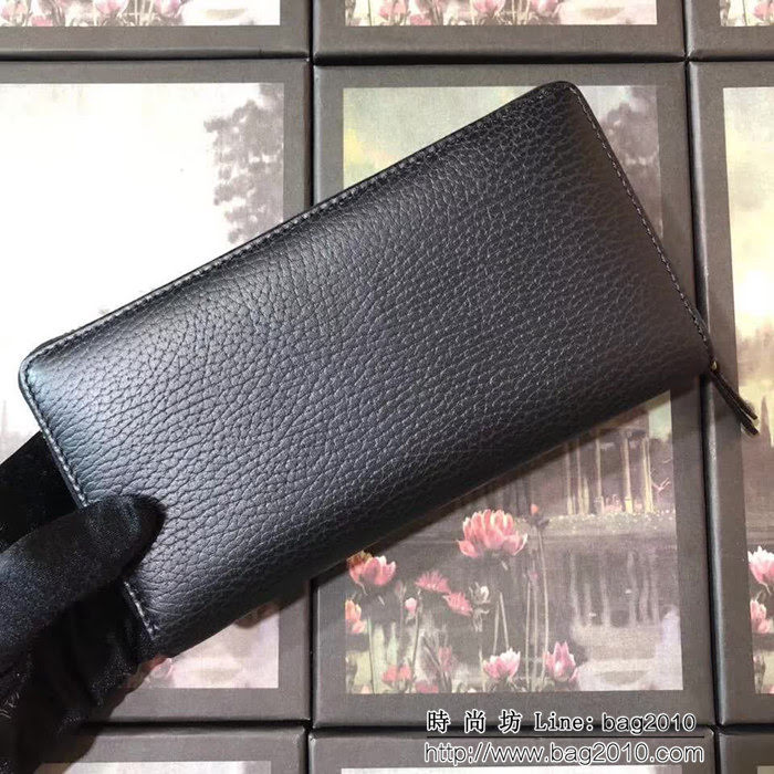 GUCCI古馳 頂級原單 2018早秋新品 黑色皮革三面拉鏈錢包 524291 黑配粉 WTG2057